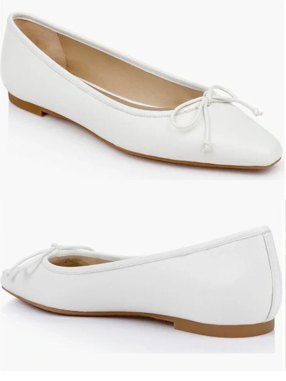 New Badgley Mischka Cam Pointed Toe Leather White Flats With Bow Size 6.5